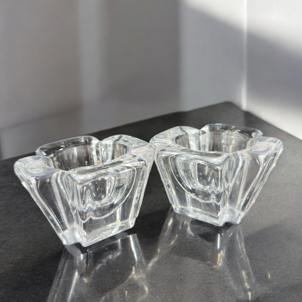 Orrefors Max Votive Clear Crystal Glass Candle Holder Set of 2 Signed Vintage